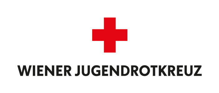 Rotkreuz-Logo mit Schriftzug "Wiener Jugendrotkreuz" und "Aus Liebe zum Menschen"